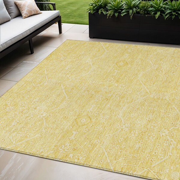 Homeroots 5' X 8' Gold Floral Washable Indoor Outdoor Area Rug 607363 - main