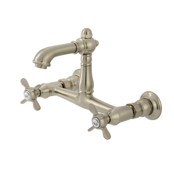 Kingston Brass Double-Handle Wall Mount Bathroom Faucet, Brushed Nickel KS7258BEX - main