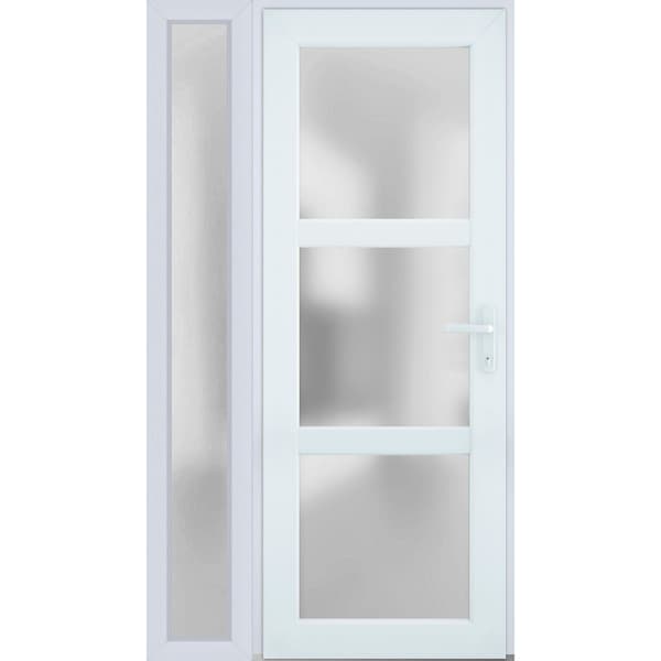 Vdomdoors Front Exterior Prehung FiberGlass Door Frosted Glass / Manux 8552 White Silk / Sidelight Exterior W MANUX8552EXD-WS-W36+14 x H80-RH - main