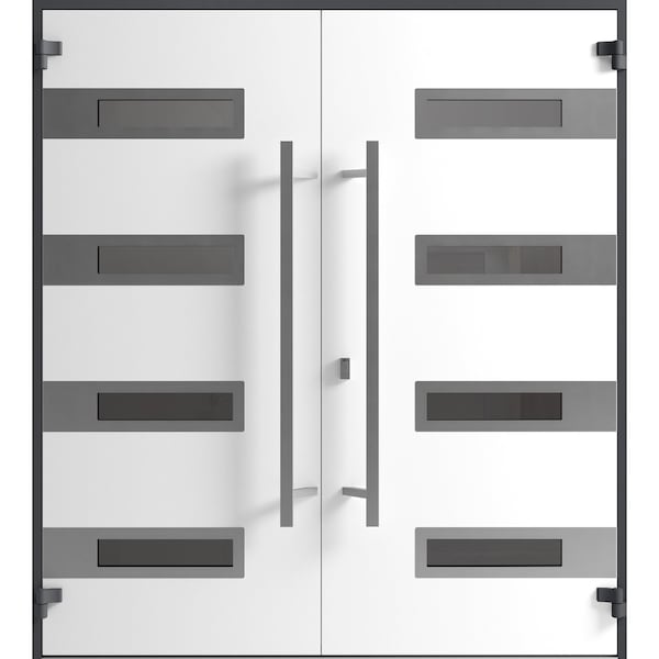 Vdomdoors Front Exterior Prehung Aluminum Double Doors Ronex0131 Black Enamel Mirrored Clear Glass Entry RONEX0131DEXD-BLK-W72xH80-LH-I - main