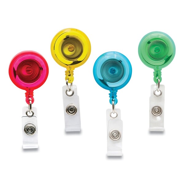Sicurix ID Slide-Style Belt Clip Card Reels, 30" Extension, Round, Green/Light Blue/Pink/Yellow BAU68894 - main