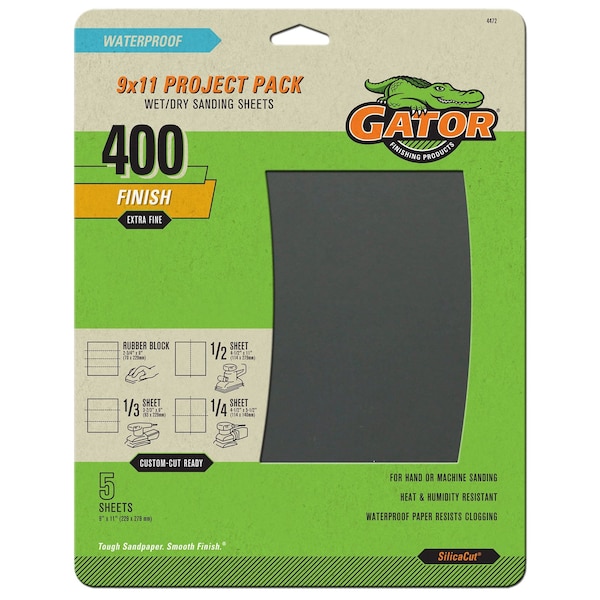 Gator Finishing SilicaCut 9 x 11 in. Project Pack Wet/Dry Sanding Sheets, 400 Grit, Extra Fine, 5PK 4472 - main