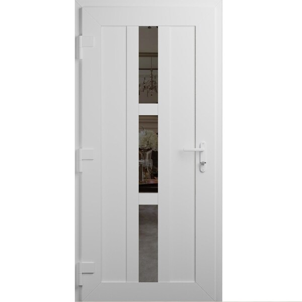 Vdomdoors Front Exterior Prehung Metal-Plastic Door, Manux 8112 White Silk, Office Commercial and Residential MANUX8112EXD-WS-W36xH80-RH - main