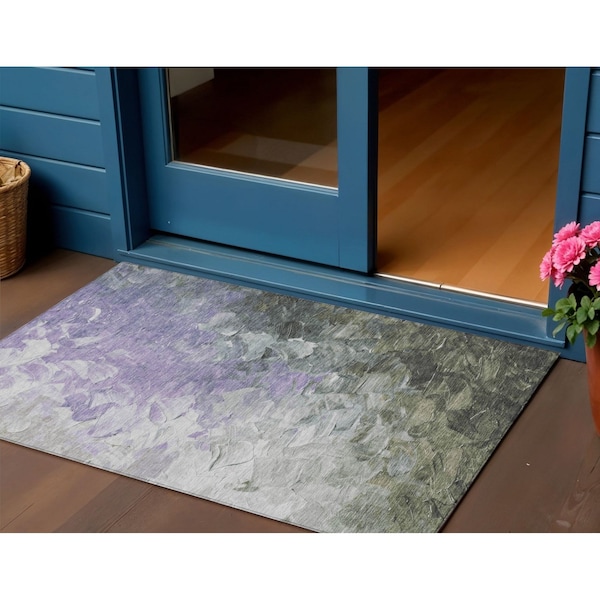 Homeroots 3' X 5' Lavender Olive Green And Silver Abstract Washable Indoor Outdoor Area Rug 617359 - main