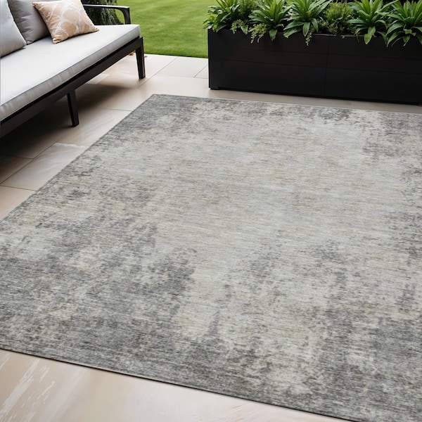 Homeroots 5' X 8' Gray And Ivory Abstract Washable Indoor Outdoor Area Rug 612329 - main