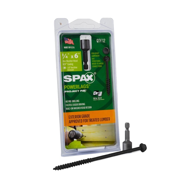 Spax 1/4 in x 6 in Exterior Structural Wood Lag Screws Powerlags Hex Head Hex, 12PK 45718207015243 - main