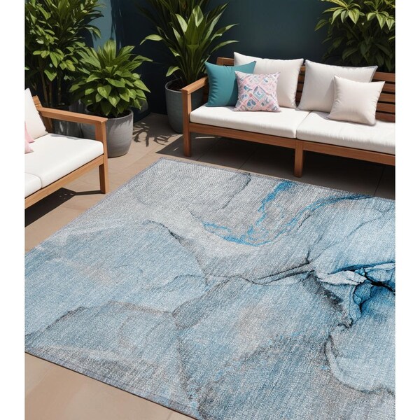 Homeroots 8' X 10' Blue and Ivory Abstract Washable Non Skid Indoor Outdoor Area Rug 559682 - main