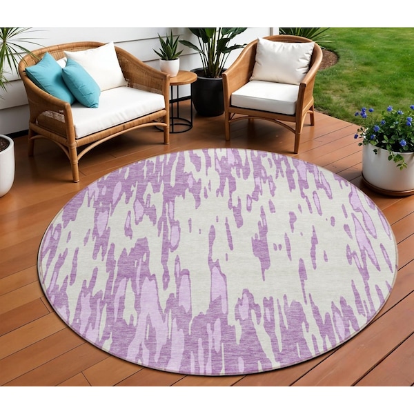 Homeroots 8' Lavender And Ivory Round Abstract Washable Indoor Outdoor Area Rug 612679 - main