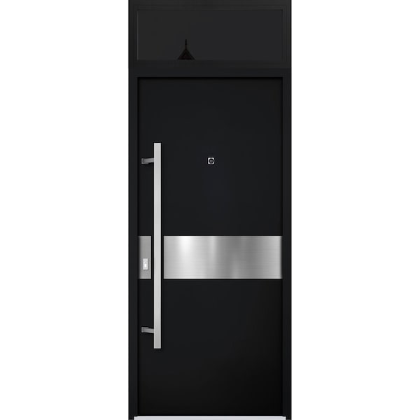 Vdomdoors Steel Door Deux 6072 Black Enamel Transom Window Sidelite Entry Door Painted W36xH80+16 Right hand DEUX6072EXD-BLK-W36 X H80+16-RH-I - main
