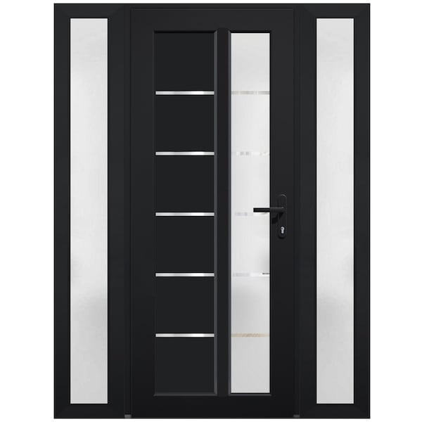Vdomdoors Front Exterior Prehung FiberGlass Door Frosted Glass / Manux 8088 Matte Black / 2 Sidelight Exterio MANUX8088EXD-BLK-W16+36+16 x H80-LH - main