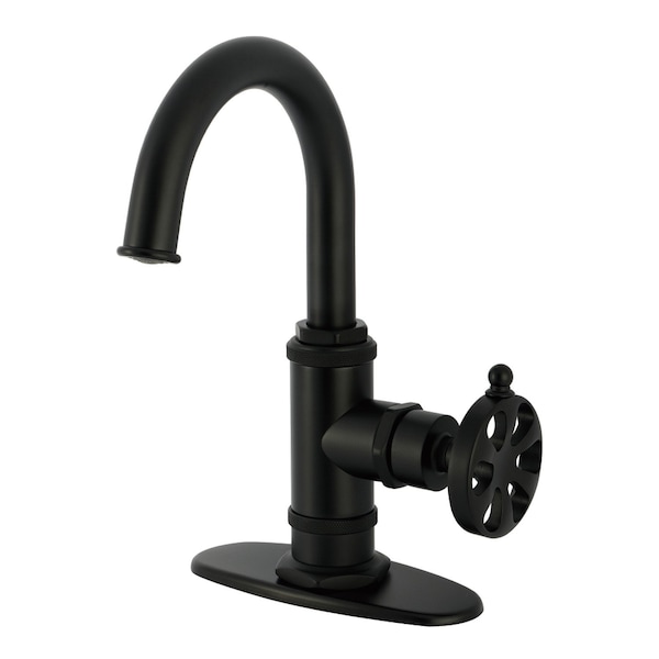 Kingston Brass One-Handle Single-Hole Bathroom Faucet with Deck Plate and Push Pop-Up Drain, Matte Black KSD2210RX - main