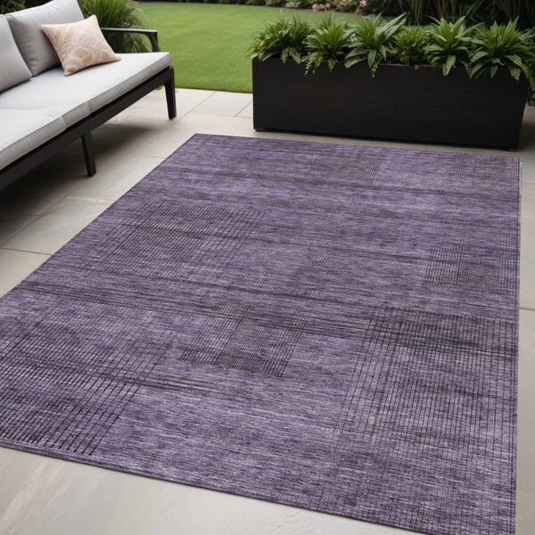 Homeroots 5' X 8' Plum Purple And Gray Striped Washable Indoor Outdoor Area Rug 588119 - main
