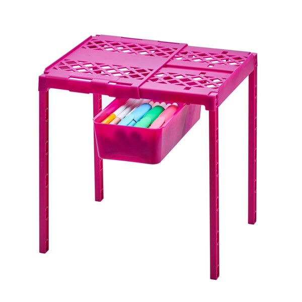 Lockermate Adjust-A-Shelf Locker Shelf & Organizer, Extends to Fit Your Locker, Includes Storage Drawer, Pink 5025-FCH - main