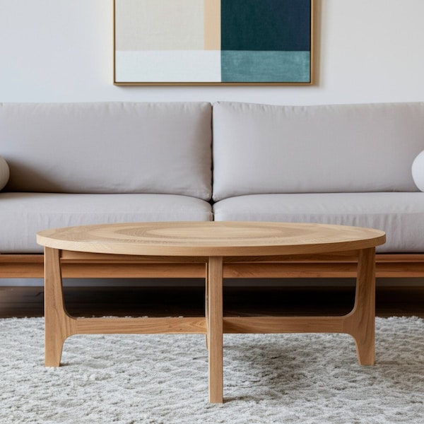 Homeroots 39" Natural and White Solid Wood Round Distressed Coffee Table 596405 - main