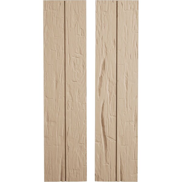 Ekena Millwork Rustic Two Board Joined Board-n-Batten Hand Hewn Faux Wood Shutters w/No Batten, 11W x 80H, PR SHUBJN11X80HHPR - main