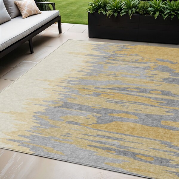 Homeroots 5' X 8' Gold Gray And Beige Abstract Washable Indoor Outdoor Area Rug 601207 - main