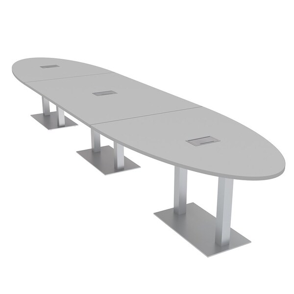 Skutchi Designs Oval Conference Table With Power Unit, 48 in W, 192 in L, Grey HAR-OVL-48X192-DOU-U779-ESIL - main
