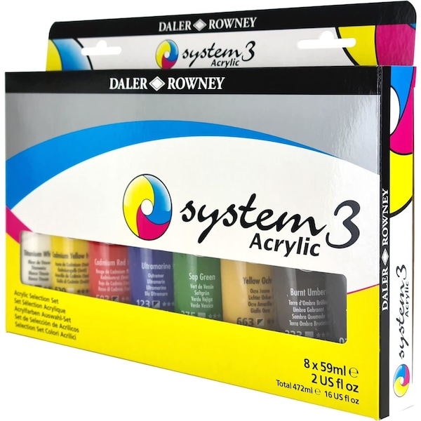Daler-Rowney System3 Acrylic Paint Selection Set, Assorted Colors, 59ml, 8-Piece Set D129100508 - main