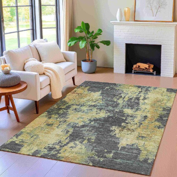 Homeroots 8' X 10' Gray And Beige Abstract Washable Indoor Outdoor Area Rug 630690 - main