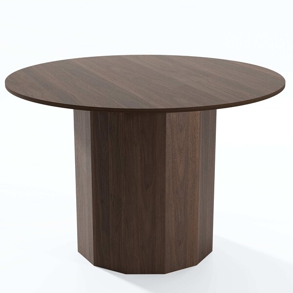 Homeroots 46" Brown Wood Pedestal Base Round Top Dining Table 720948 - main