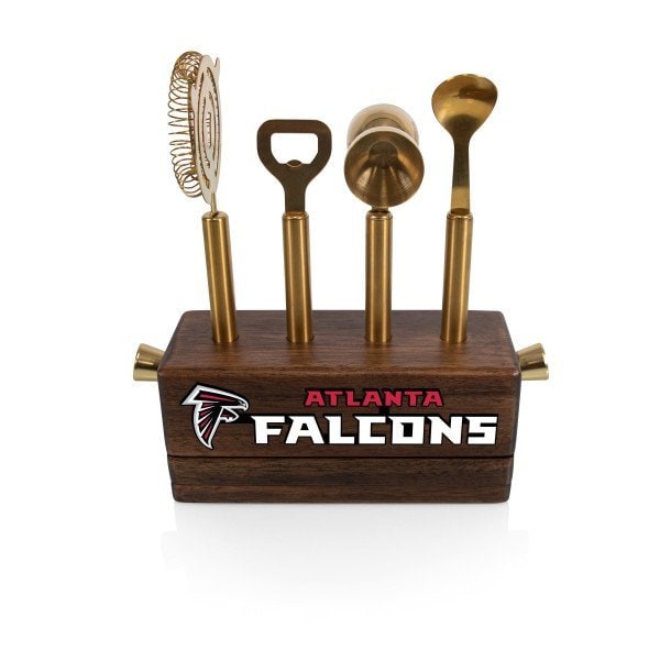 Picnic Time Family Of Brands NFL Atlanta Falcons Sidecar 5-Piece Bar Tool Set, (Acacia Wood) 672-05-508-027-2 - main