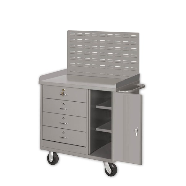 Pucel Mobile Drawer & Door Cabinet 36 in W with Louvered Panel, 36 in W x 20 in D x 34 in H, Black PDC-36P-OL-1836 - main