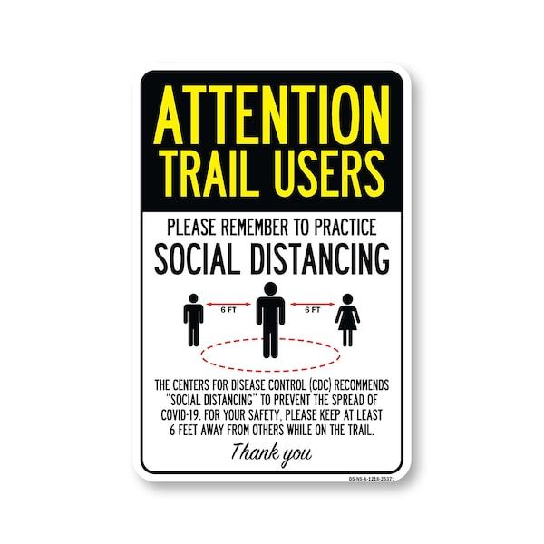 Signmission Public Safety, Trail Users Practice Social Distancing, 18in X 12in Aluminum, OS-NS-A-1218-25371 OS-NS-A-1218-25371 - main