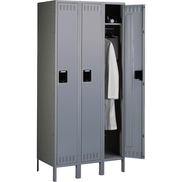 Tennsco Wardrobe Locker, 36 in W, 18 in D, 78 in H, (1) Tier, (3) Wide, Gray STS-121872-3MG - main