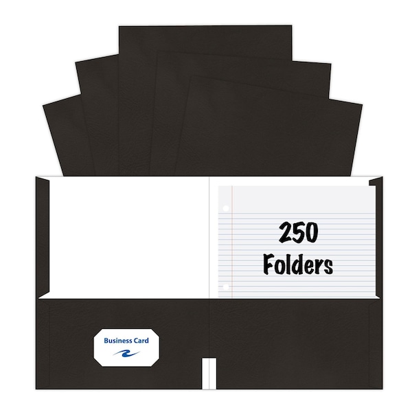 Kaboom Case of Black Paper Pocket Folders, 11.75"x9.5", Twin Pockets hold 25 sheets each, 11 pt tag board, PK250 50119cs - main