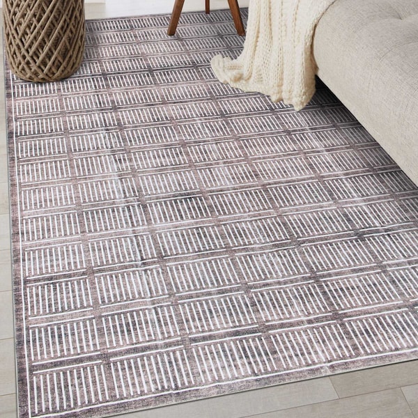 World Rug Gallery Bohemian Stripe Lines Washable Non Slip Area Rug 3 ft x 5 ft Brown WR68BROWN3X5 - main