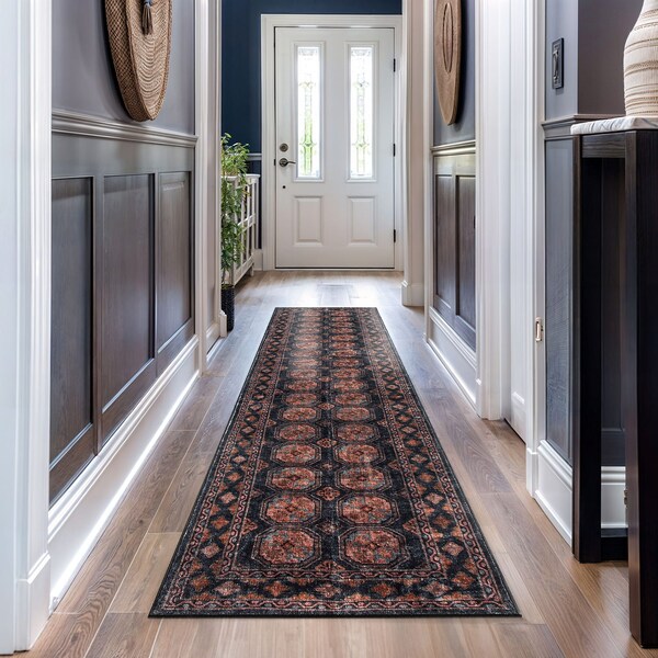 World Rug Gallery Transitional Moroccan Washable Non Slip Runner Rug 2 ft x 10 ft Rust WR83RUST2X10 - main
