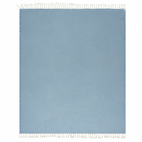 Homeroots 50" X 60" Blue and White Woven Cotton Geometric Throw Blanket with Fringe 516609 - main