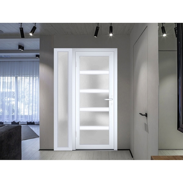 Vdomdoors Front Exterior Prehung FiberGlass Door Frosted Glass / Manux 8002 White Silk / Sidelight Exterior W MANUX8002EXD-WS-W36+16 x H80-RH - main