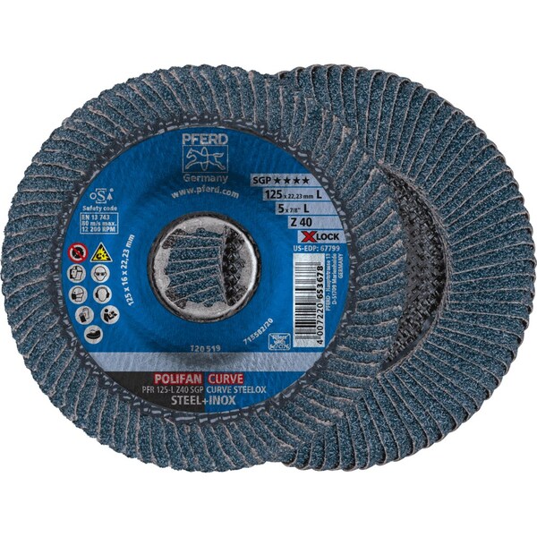 Pferd 5'' X-LOCK POLIFAN Flap Disc - Z SGP CURVE STEELOX, Zirconia, 40 Grit, Large Radius 67799 - main