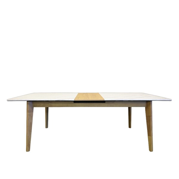 Homeroots 86" White and Oak Wood Self-Storing Leaf Extendable Dining Table 716295 - main
