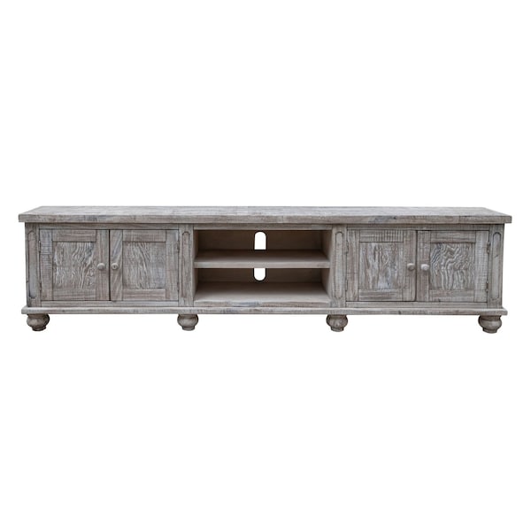 Homeroots 93" Desert Sand Solid Wood Cabinet Enclosed Storage Distressed TV Stand 528747 - main