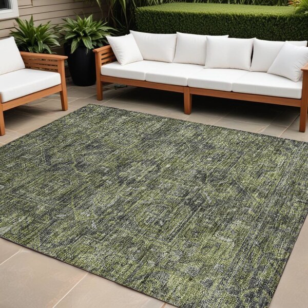 Homeroots 9' X 12' Moss Green and Gray Oriental Washable Non Skid Indoor Outdoor Area Rug 563815 - main
