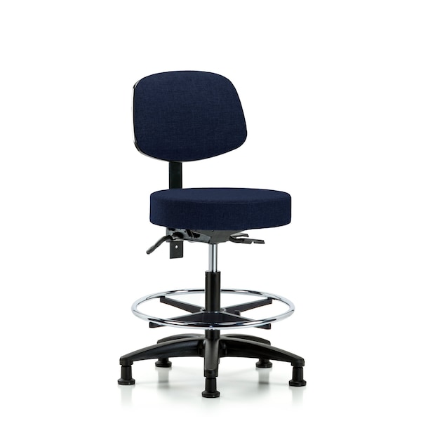 Blue Ridge Ergonomics Rutledge Fab Stool with Back - Med Bench Height with Chrome Foot Ring and Stat Glides in Navy Fab BR-FMBST-RG-T0-CF-RG-F45 - main