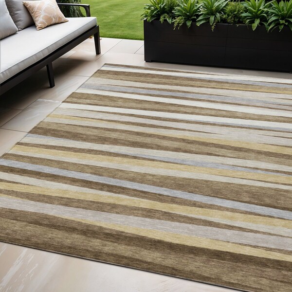 Homeroots 5' X 8' Brown Beige And Gray Striped Washable Indoor Outdoor Area Rug 597314 - main