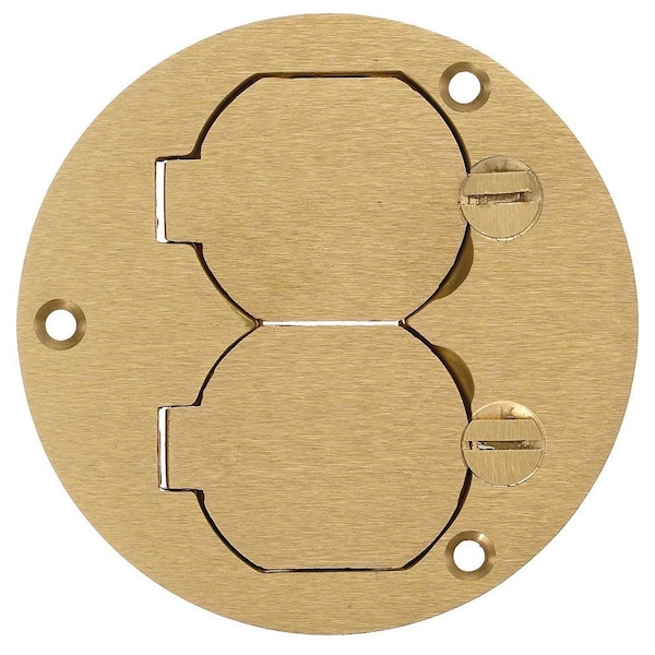 Hubbell Wiring 1-Gang Cover, Round, Duplex Flaps, Brass S3925 - main