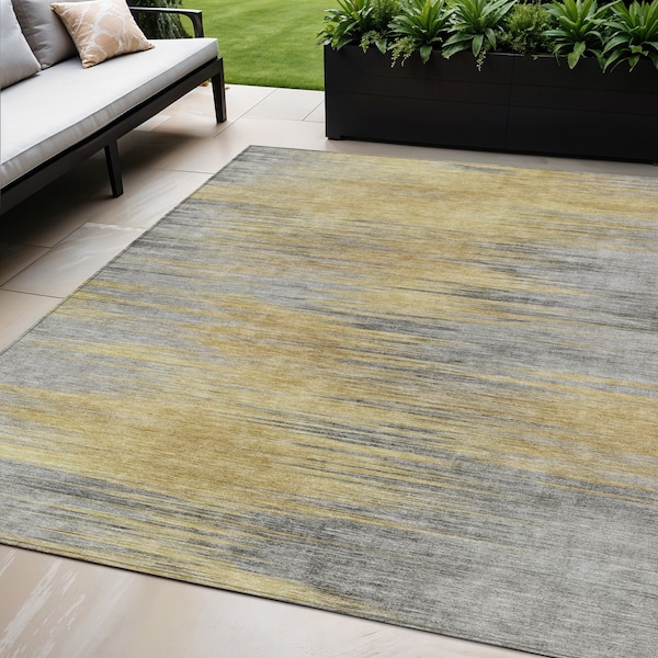 Homeroots 5' X 8' Gold Gray And Charcoal Abstract Washable Indoor Outdoor Area Rug 587165 - main