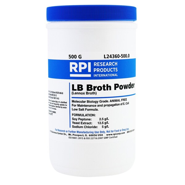 Rpi LB Broth Lennox LB Broth Animal Free, Powder, 500 Grams L24360-500.0 - main