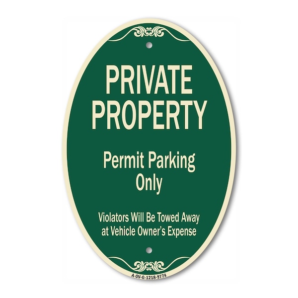 Signmission Private Property Permit Parking Only Violator, 12 Inch X 18 Inch Designer, Heavy Gauge Aluminum A-OV-G-1218-9774 - main