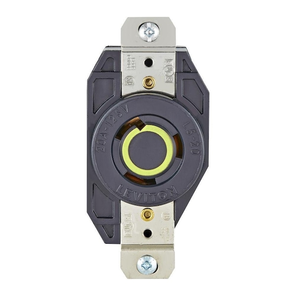 Leviton Flanged Locking Receptacle, L5-20R, 20 A, 125V AC, Single Phase, 2 Pole, Flush Mount, Black 2310 - main