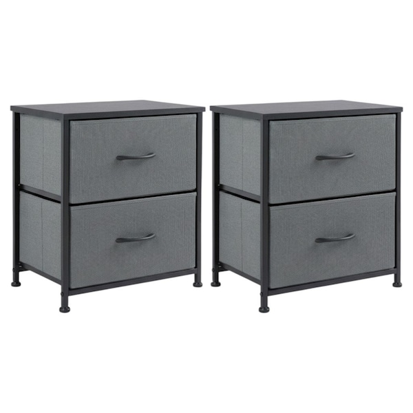 Homeroots Set Of Two 12" Gray And Black Fabric Metal And Wood Two Drawer Dresser, 2PK 635728 - main