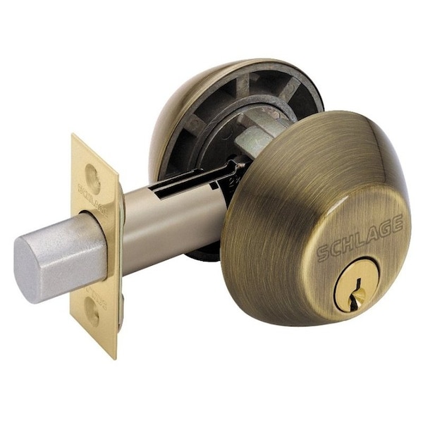 Schlage Entry Deadbolt, 1 Grade, Keyed Alike Key, Metal, Antique Brass, 238 x 234 in Backset, C B62N609 - main