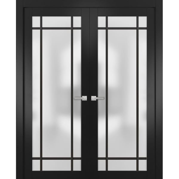 Sartodoors Solid French Double Doors Frosted Glass Planum 2112 Black 64x96 (2* 32x96) Solid Core PLANUM2112DD-BLK-64 x 96 (2* 32x96)-Butterfly - main