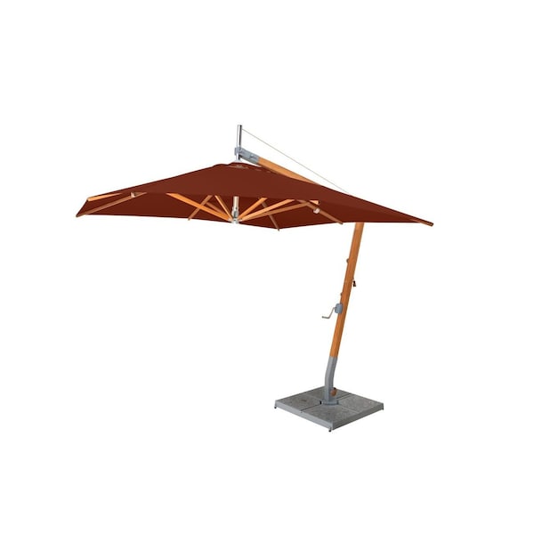 Bambrella 8.5' Square Bamboo Cantilever Umbrella with Terracotta Canopy and 297lb Granite Base System 2.6m SQ-SW-S-TC-BS - main