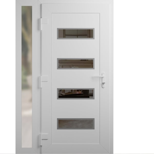 Vdomdoors Front Exterior Prehung Metal-Plastic Door, Manux 8113 White Silk, Side Sidelite Transom, Office Com MANUX8113EXD-WS-W36+16xH80-RH - main