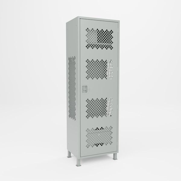 Pucel Athletic Gear Locker, 24inW x 72inH x 18inD, 2 Drawers, Perforated Door, Top Cabinet, 4inLegs, Gray GL-2472-18-DR2-DTL - main
